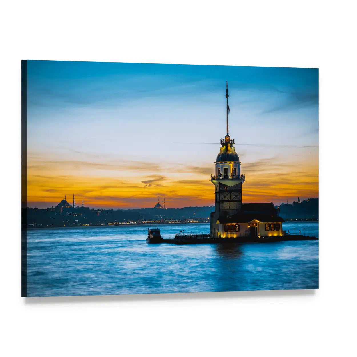 Maiden's Tower at Sunset Canvas Wall Art, single panel gallery wrapped canvas, angled product view