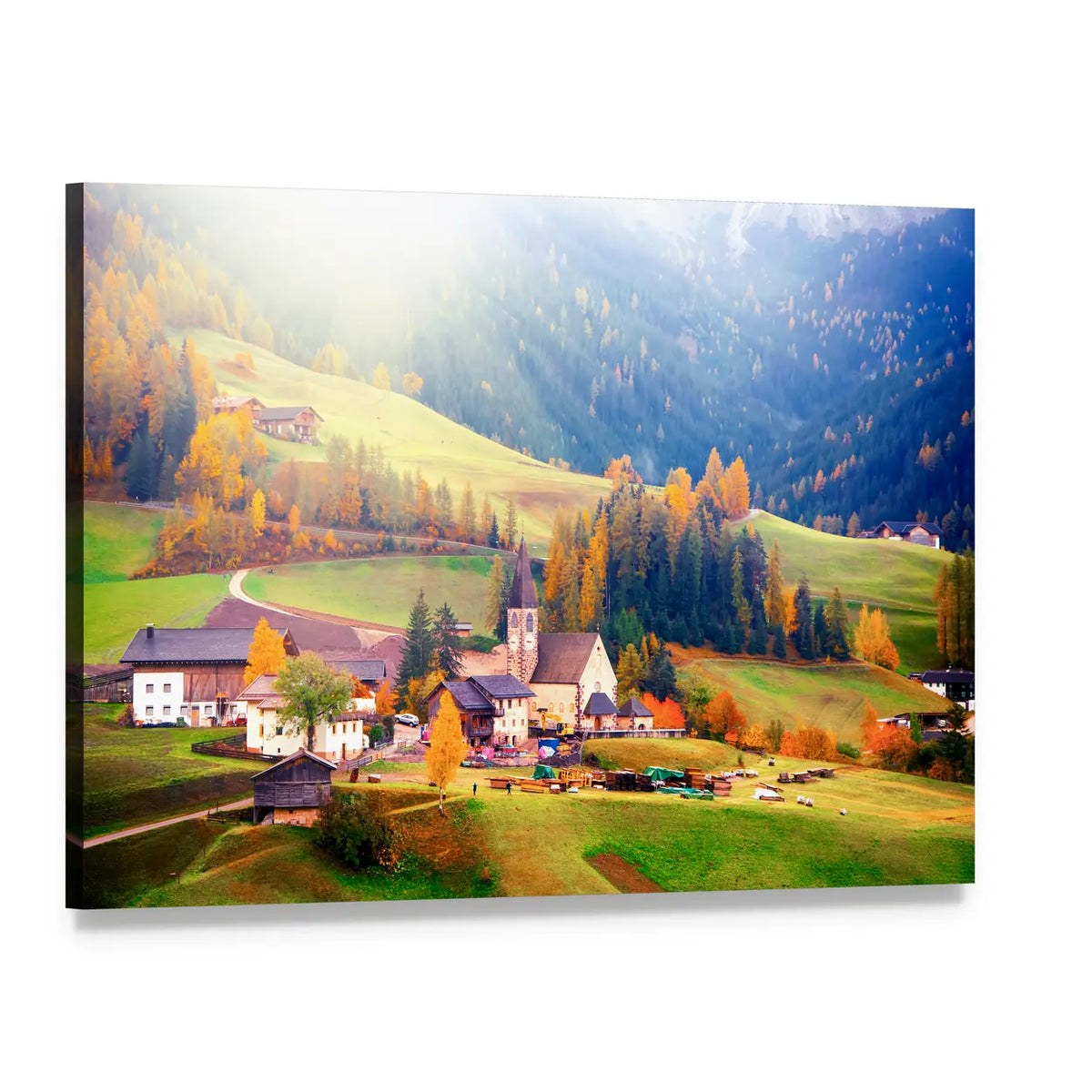 Santa Maddalena Village at Sunrise Canvas Wall Art, single panel gallery wrapped canvas, angled product view