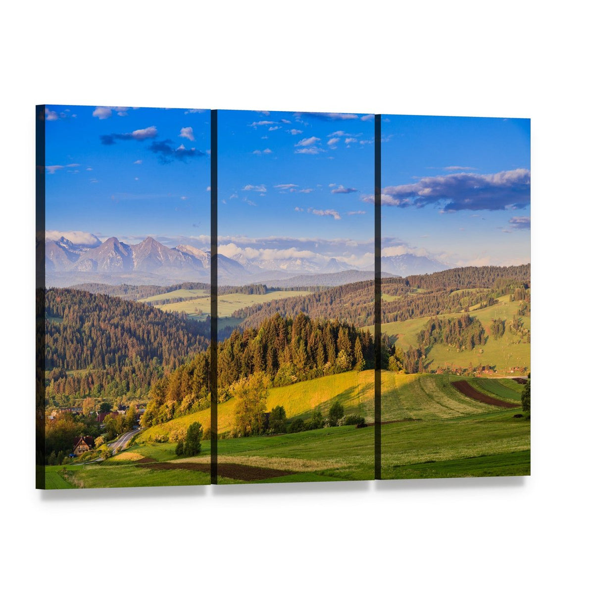 Pieniny Mountains in Poland Canvas Wall Art, 3 panel 3 Horizontal layout gallery wrapped canvas set, angled product view