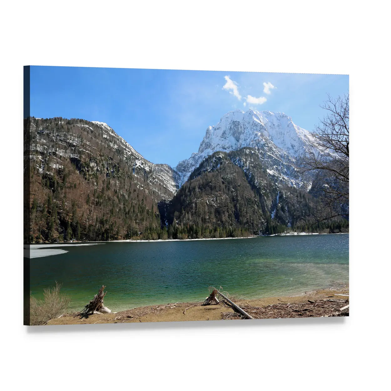 Predil Lake in Northern Italy Canvas Wall Art, single panel gallery wrapped canvas, angled product view