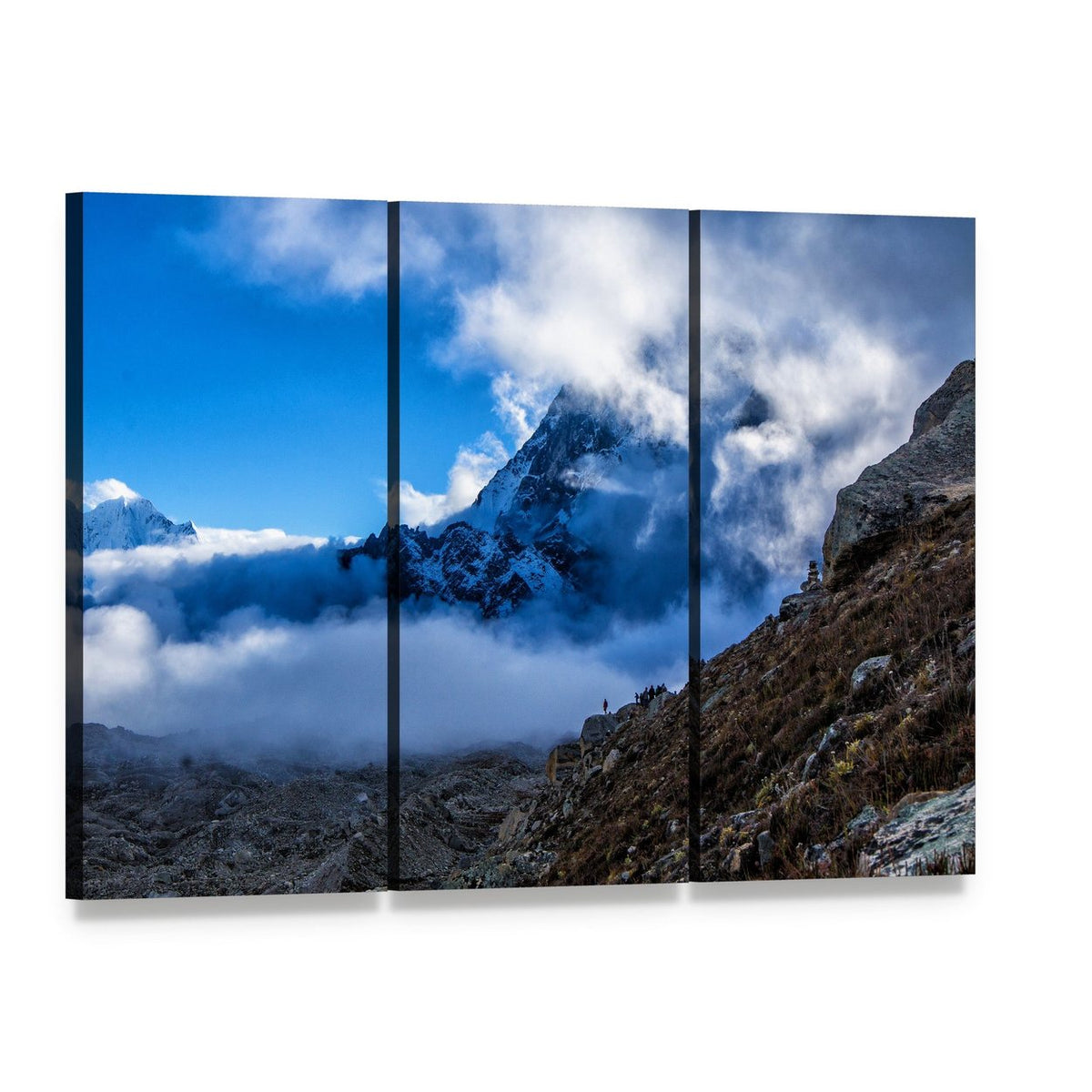 Way to Everest Base Camp Canvas Wall Art, 3 panel 3 Horizontal layout gallery wrapped canvas set, angled product view