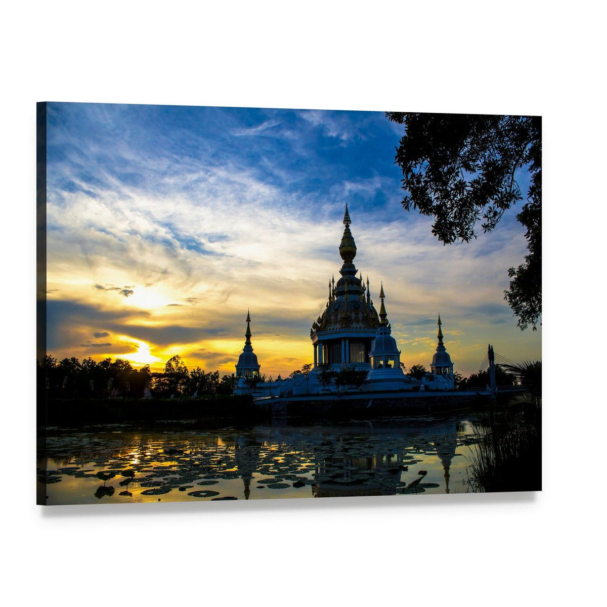 Wat Thong Sed Thi Temple at Sunset Canvas Wall Art, single panel gallery wrapped canvas, angled product view