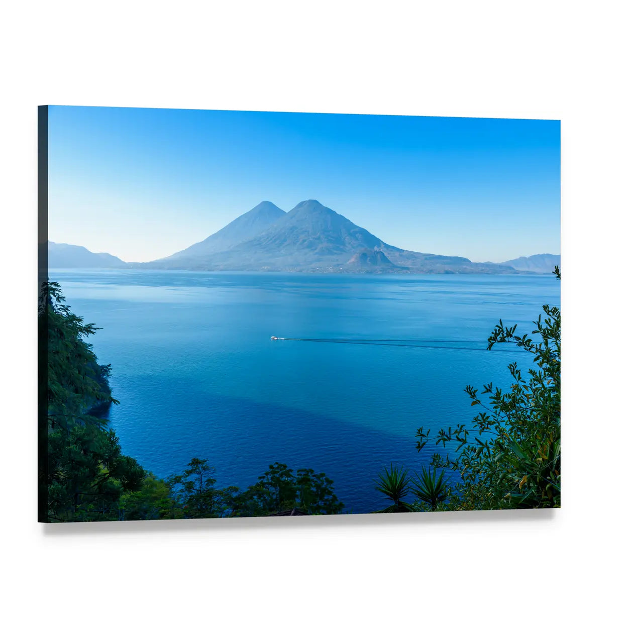 Lake Atitlan Volcano View with Boat Canvas Wall Art, single panel gallery wrapped canvas, angled product view