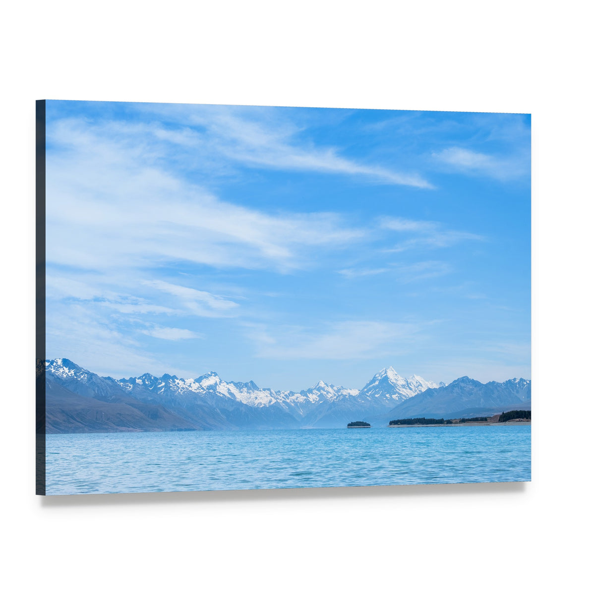 Mt Cook Lake View Canvas Wall Art, single panel gallery wrapped canvas, angled product view