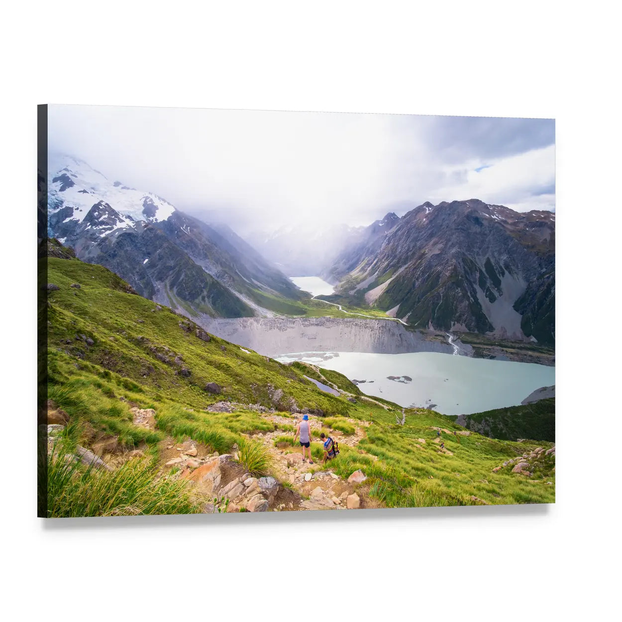 Mt Cook with Glacial Lake Canvas Wall Art, single panel gallery wrapped canvas, angled product view