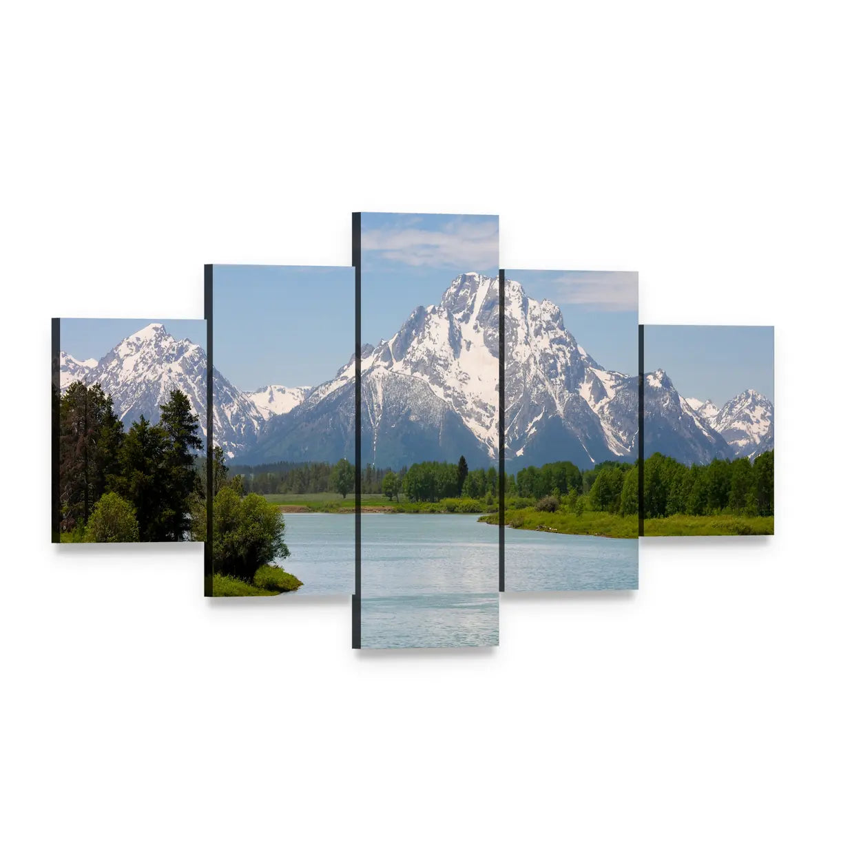 Mt Moran from Lake Canvas Wall Art, 5 panel 5 Star layout gallery wrapped canvas set, angled product view