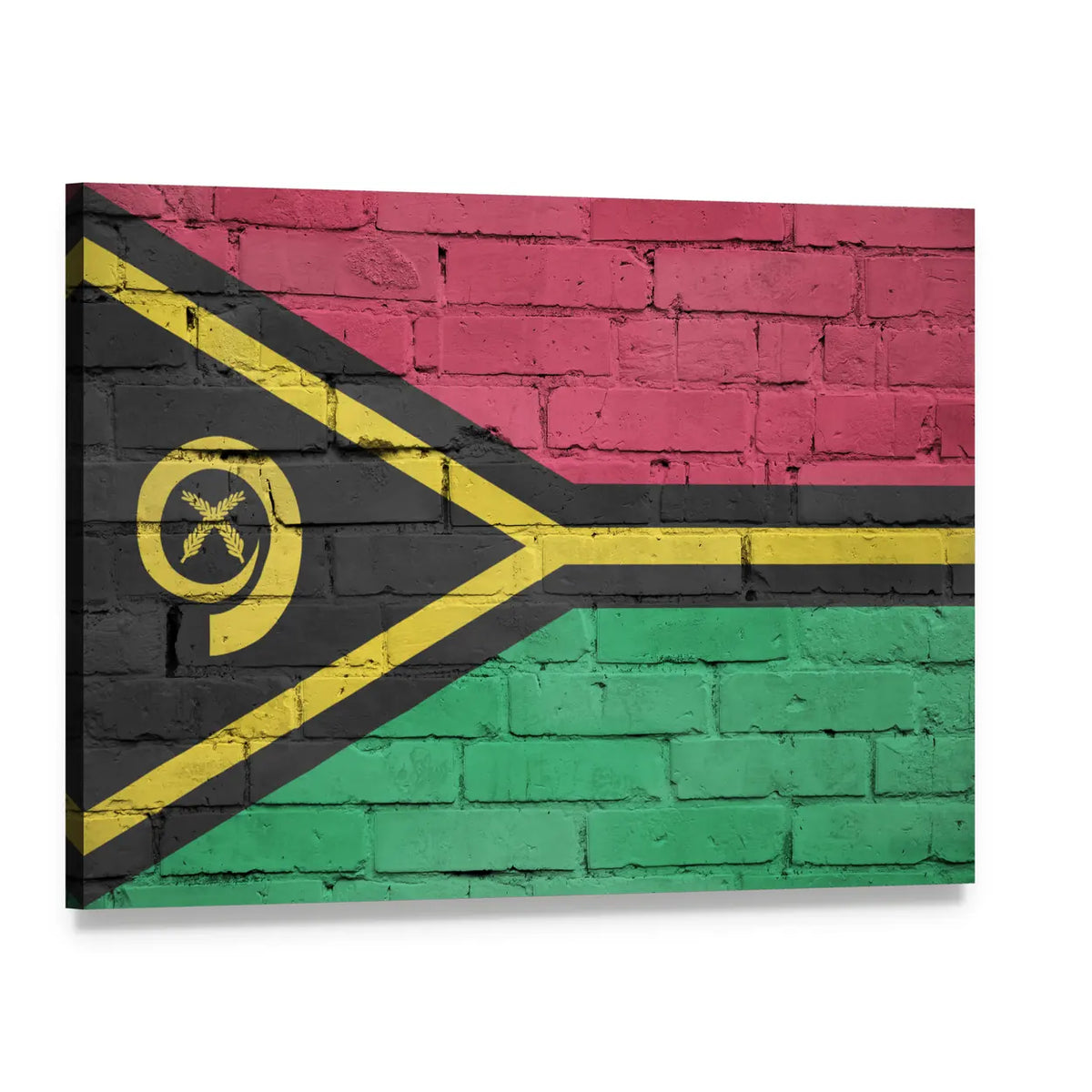 Vanuatu Flag Painted on Brick Canvas Wall Art, single panel gallery wrapped canvas, angled product view
