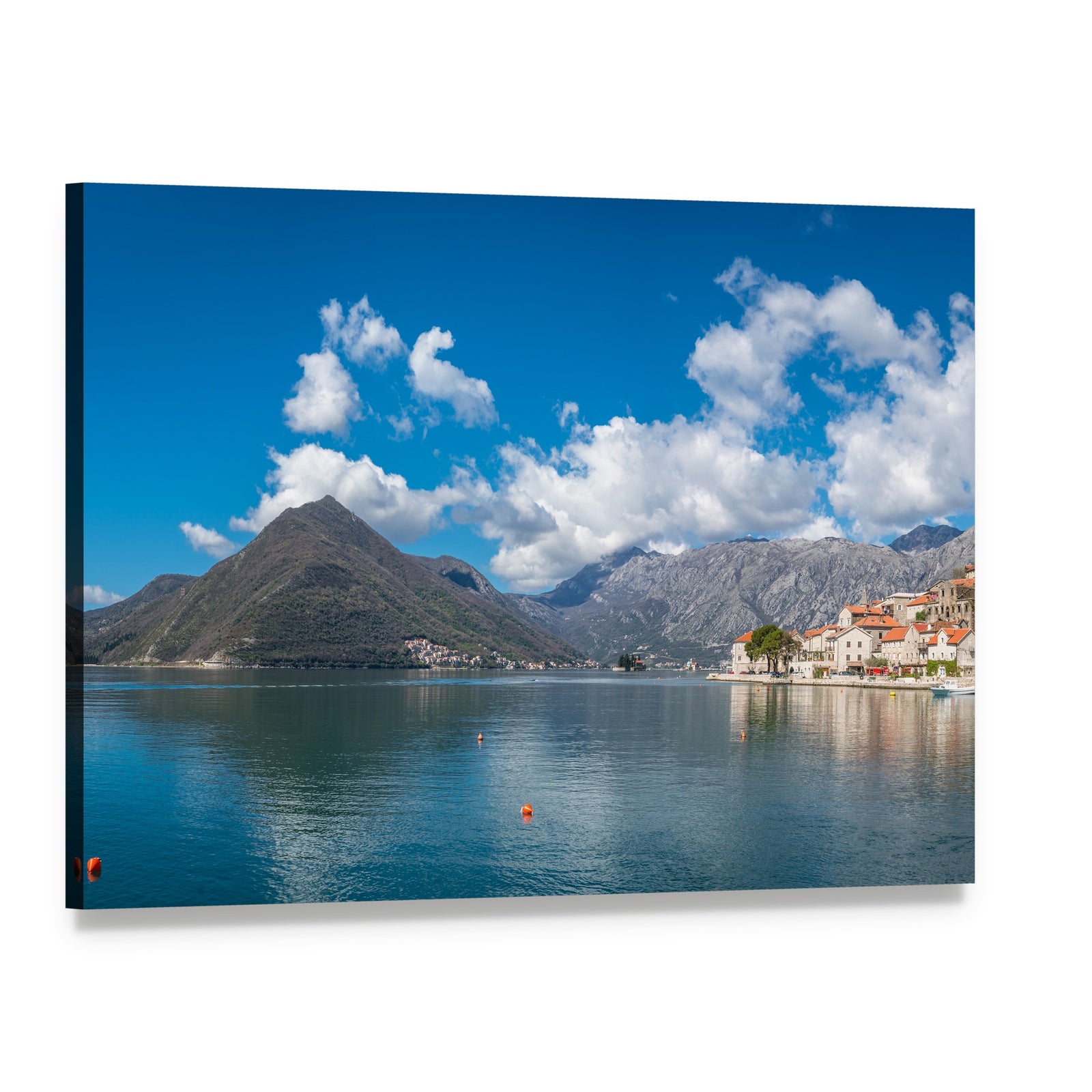 Perast Town in Kotor Bay Canvas Wall Art, single panel gallery wrapped canvas, angled product view