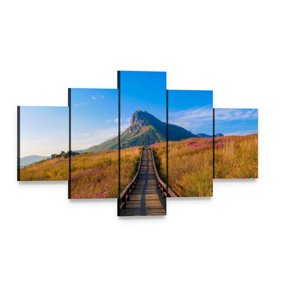 Hwangmaesan Mountain Boardwalk with Wildflowers Canvas Wall Art, 5 panel 5 Star layout gallery wrapped canvas set, angled product view