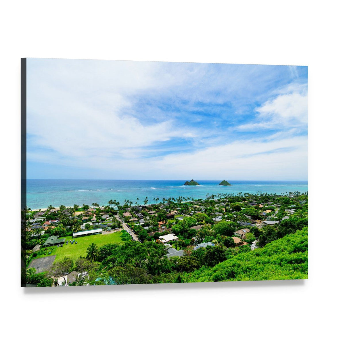Lanikai Beach Overlooking Islands Canvas Wall Art, single panel gallery wrapped canvas, angled product view