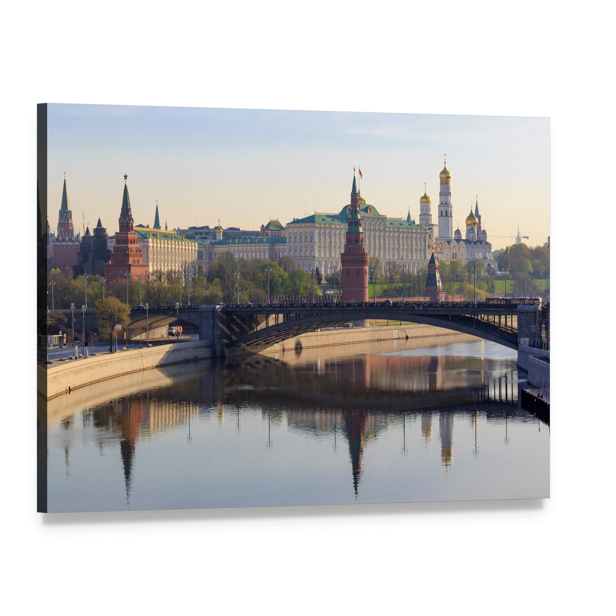 Moscow Kremlin with River Reflections Canvas Wall Art, single panel gallery wrapped canvas, angled product view