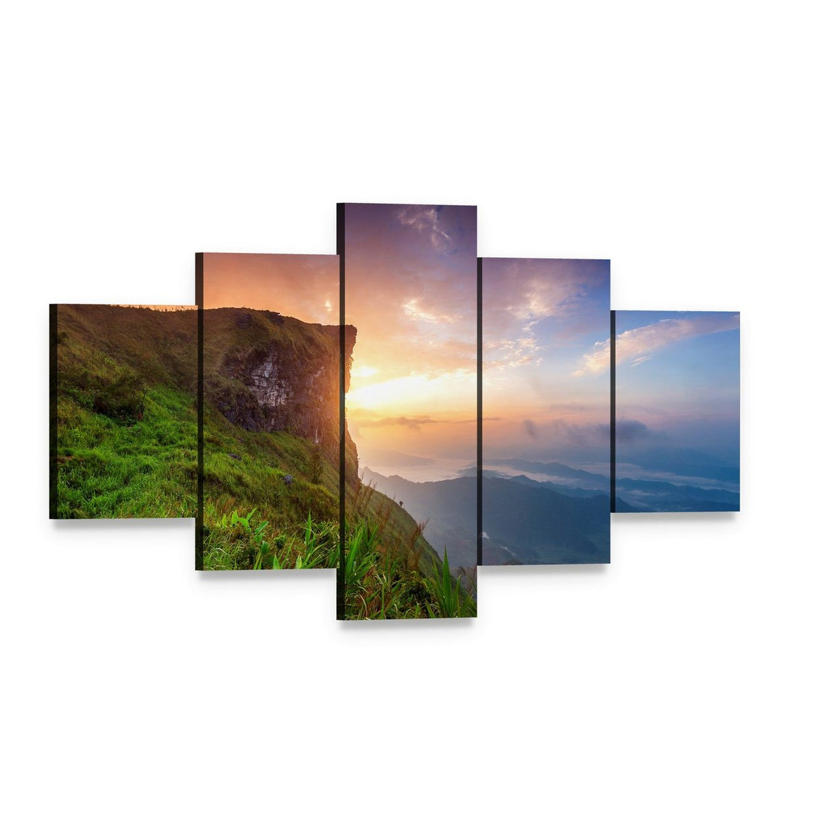 Phu Chi Fa Sunrise Cliff View Canvas Wall Art, 5 panel 5 Star layout gallery wrapped canvas set, angled product view