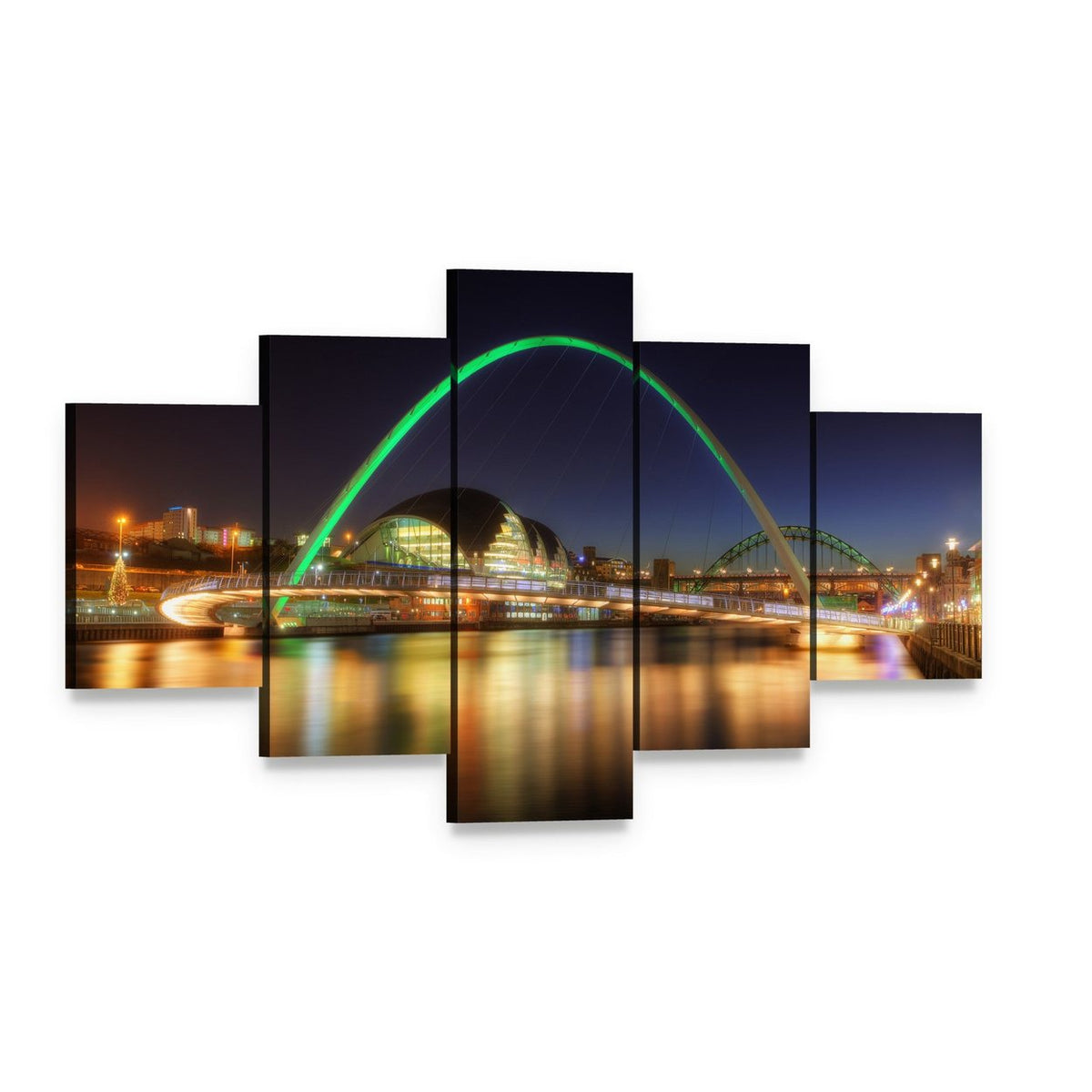 Gateshead Millennium Bridge Canvas Wall Art, 5 panel 5 Star layout gallery wrapped canvas set, angled product view