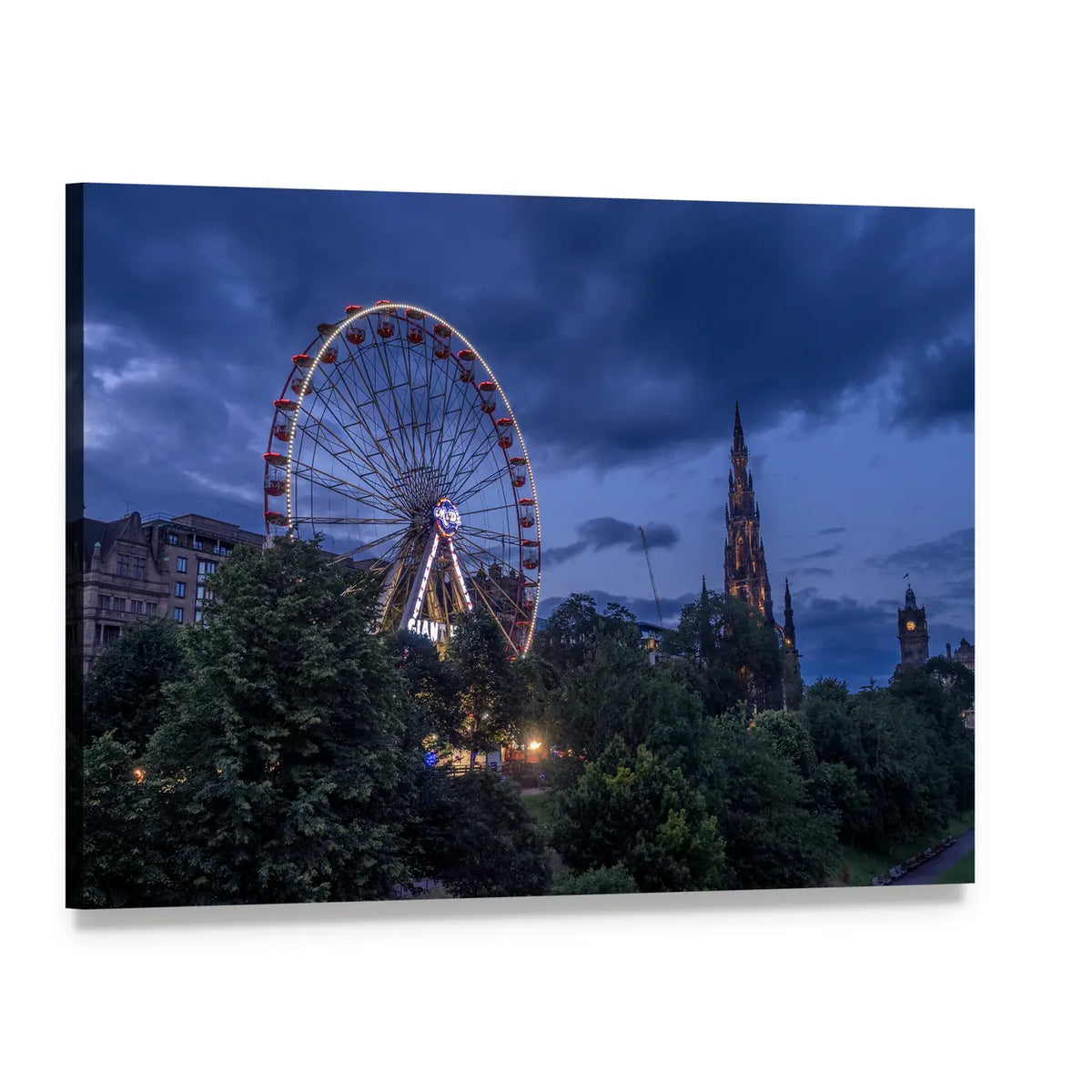 Scottish Festival Ferris Wheel at Night Canvas Wall Art, single panel gallery wrapped canvas, angled product view
