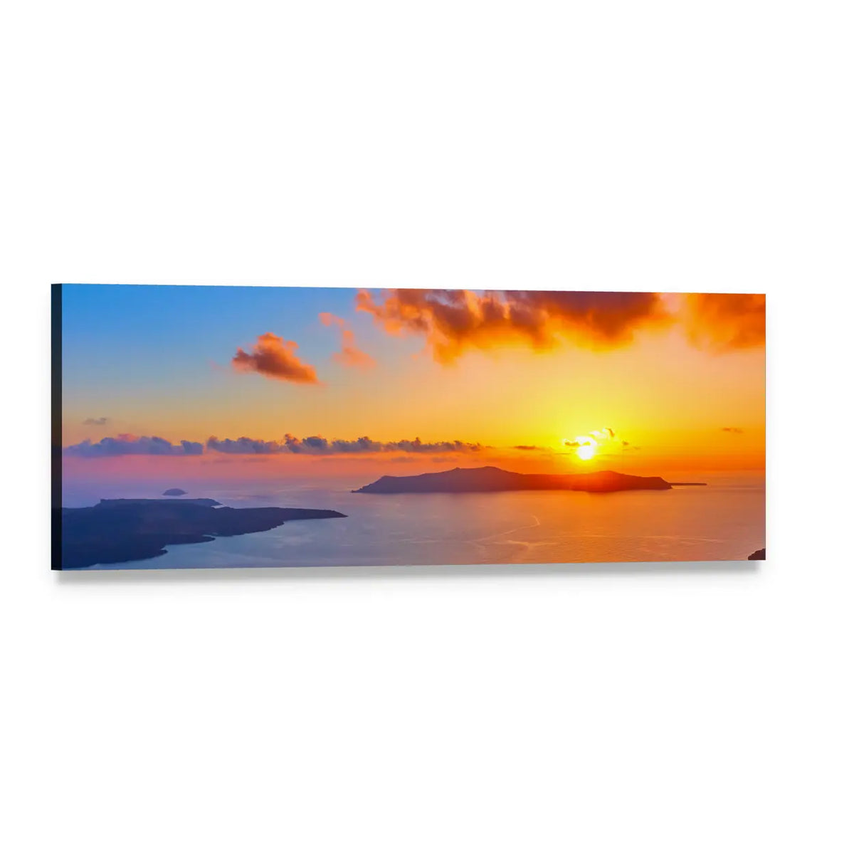 Sunset Over Silhouetted Islands Seascape Panoramic Canvas Wall Art, single panel gallery wrapped canvas, angled product view