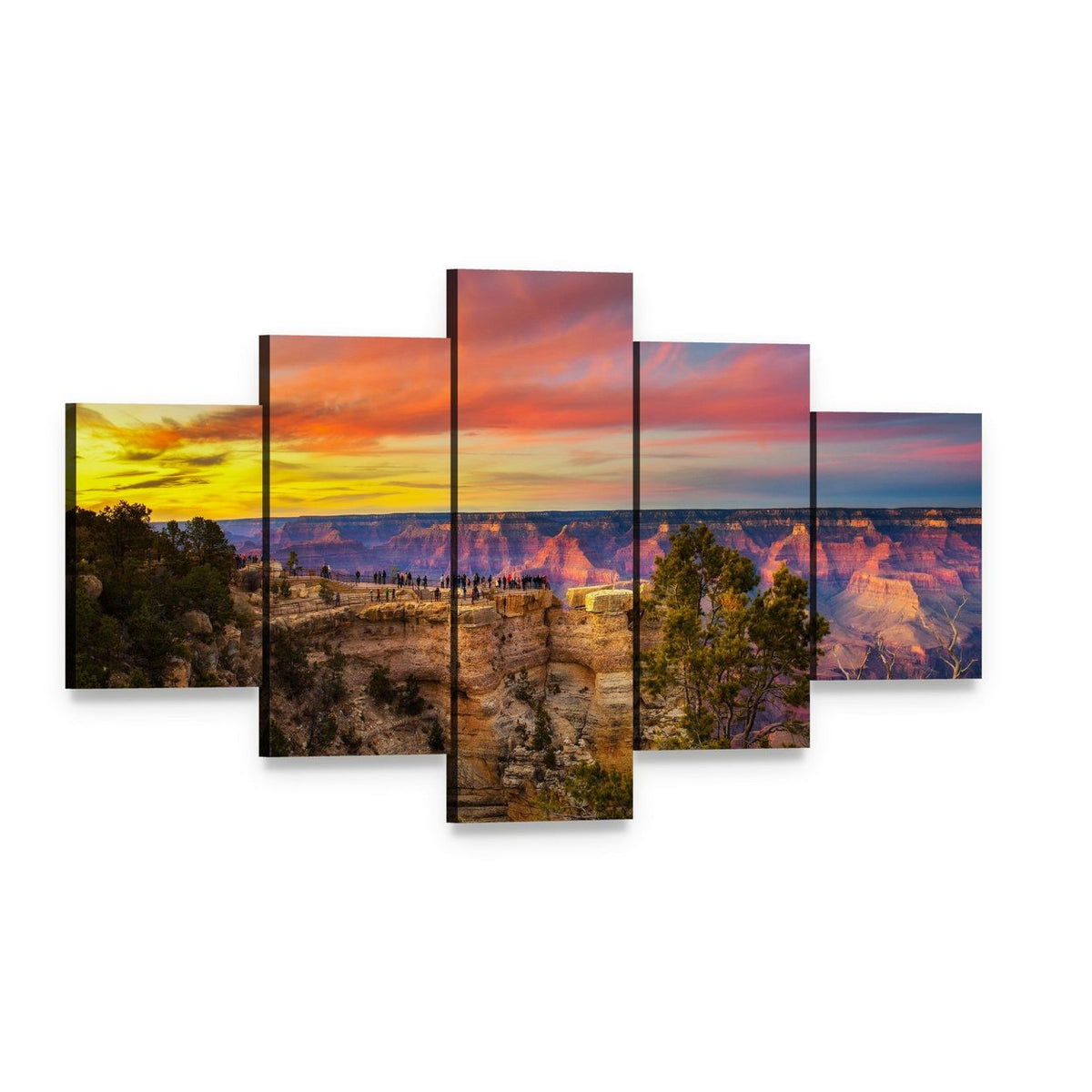 Mather Point at Grand Canyon Sunset Canvas Wall Art, 5 panel 5 Star layout gallery wrapped canvas set, angled product view