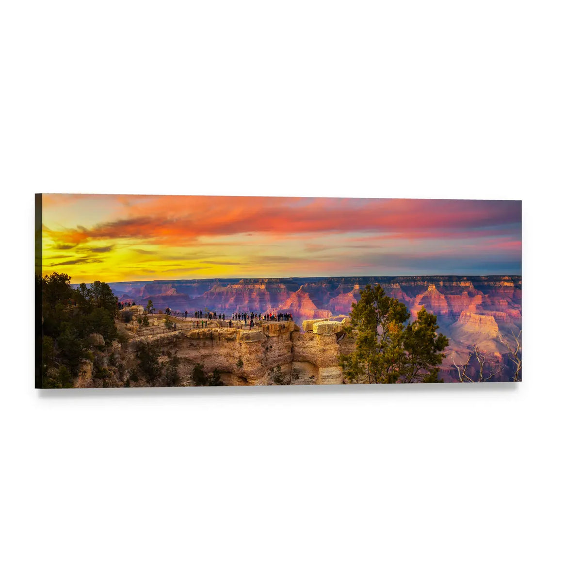 Mather Point Grand Canyon Sunset Panoramic Canvas Wall Art, single panel gallery wrapped canvas, angled product view