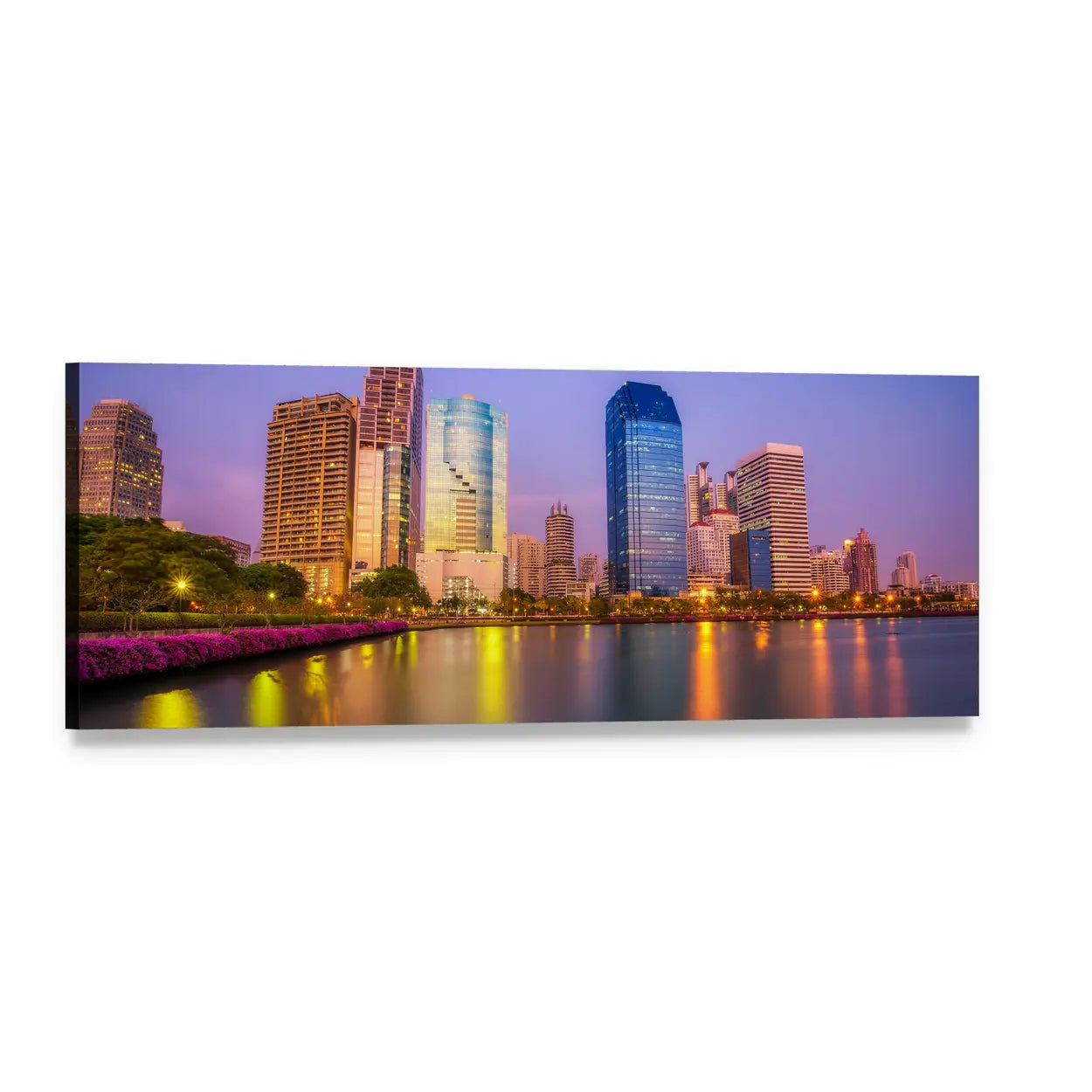 Benjakitti Park Bangkok City Skyline Panoramic Canvas Wall Art, single panel gallery wrapped canvas, angled product view