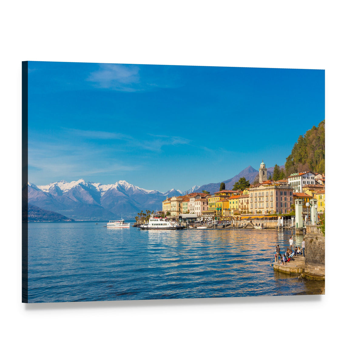 Small Village on Lake Como Canvas Wall Art, single panel gallery wrapped canvas, angled product view