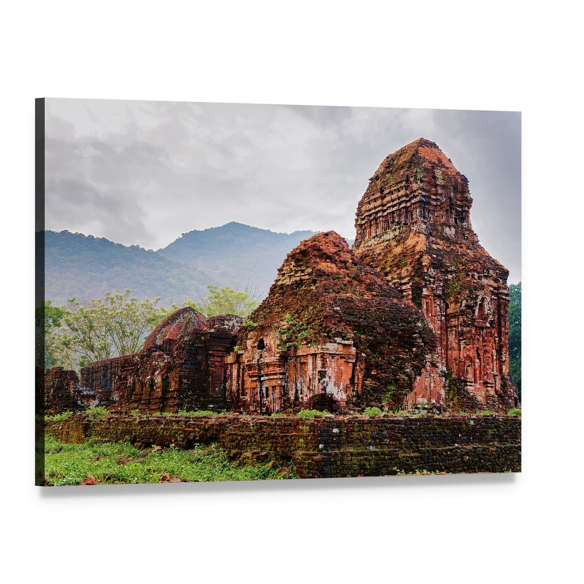 Old Hindu Temple Ruins Canvas Wall Art, single panel gallery wrapped canvas, angled product view