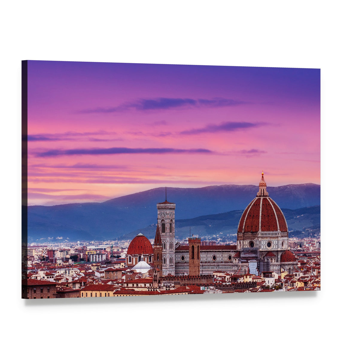 Florence Skyline at Sunset Canvas Wall Art, single panel gallery wrapped canvas, angled product view