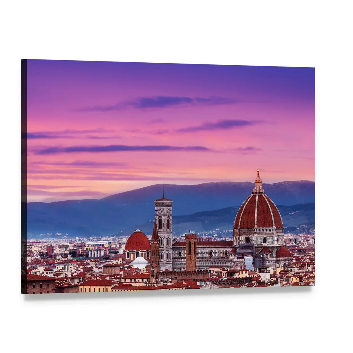 Florence Skyline at Sunset Canvas Wall Art, single panel gallery wrapped canvas, angled product view