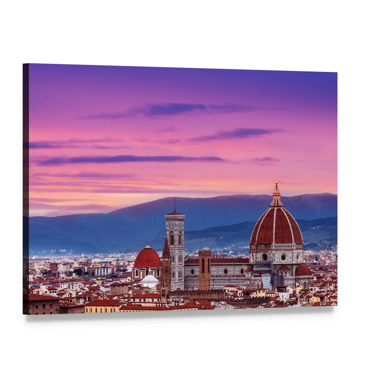 Florence Skyline at Sunset Canvas Wall Art, single panel gallery wrapped canvas, angled product view