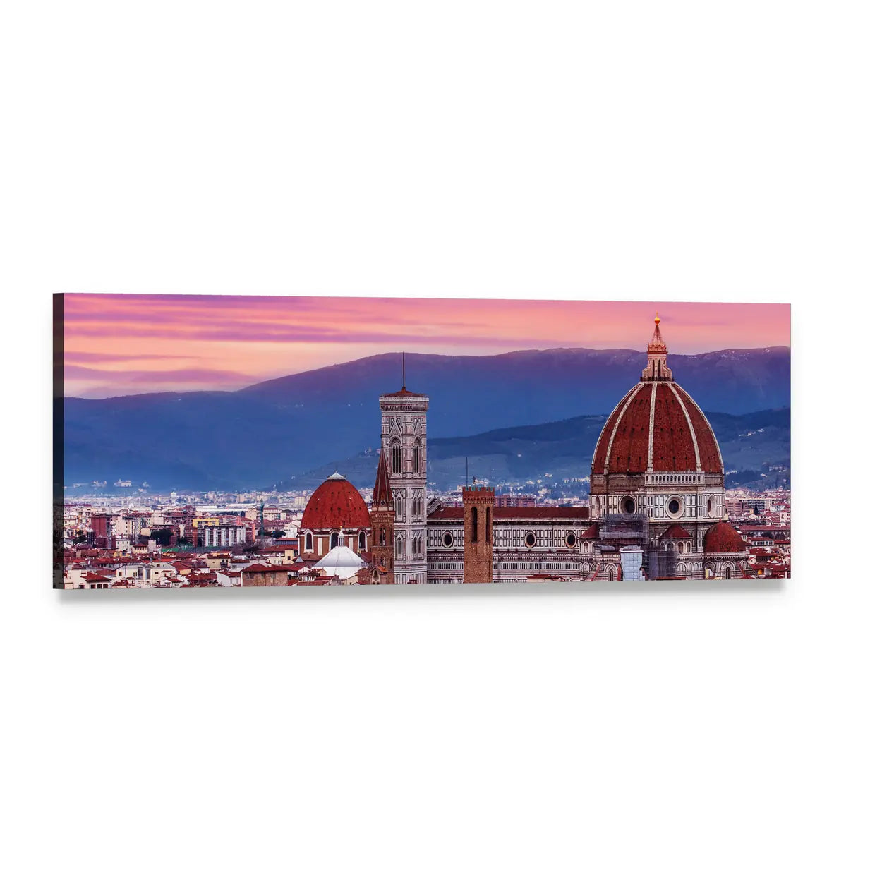 Florence Skyline at Sunset Panoramic Canvas Wall Art, single panel gallery wrapped canvas, angled product view