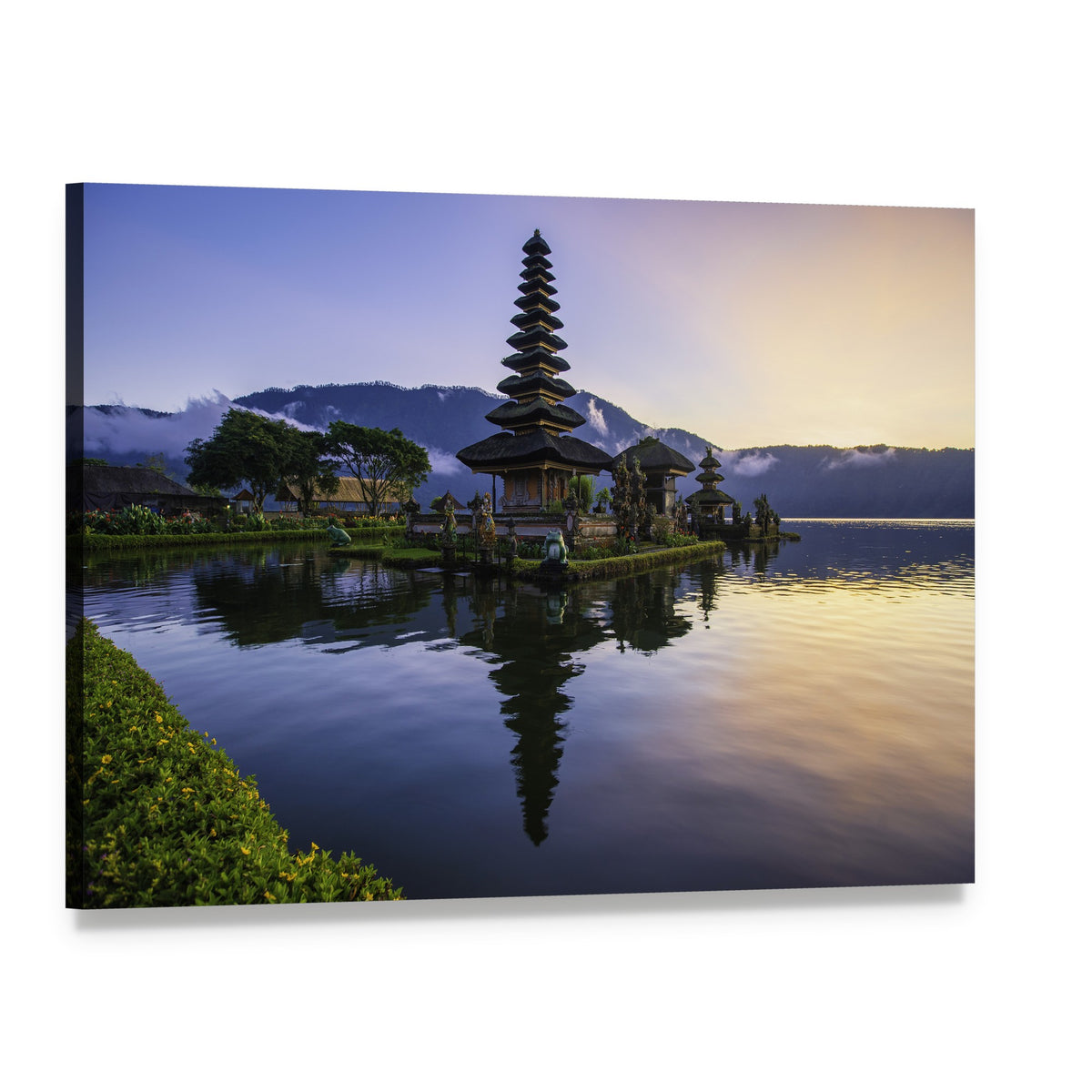 Ulun Danu Temple at Lake Sunrise Canvas Wall Art, single panel gallery wrapped canvas, angled product view