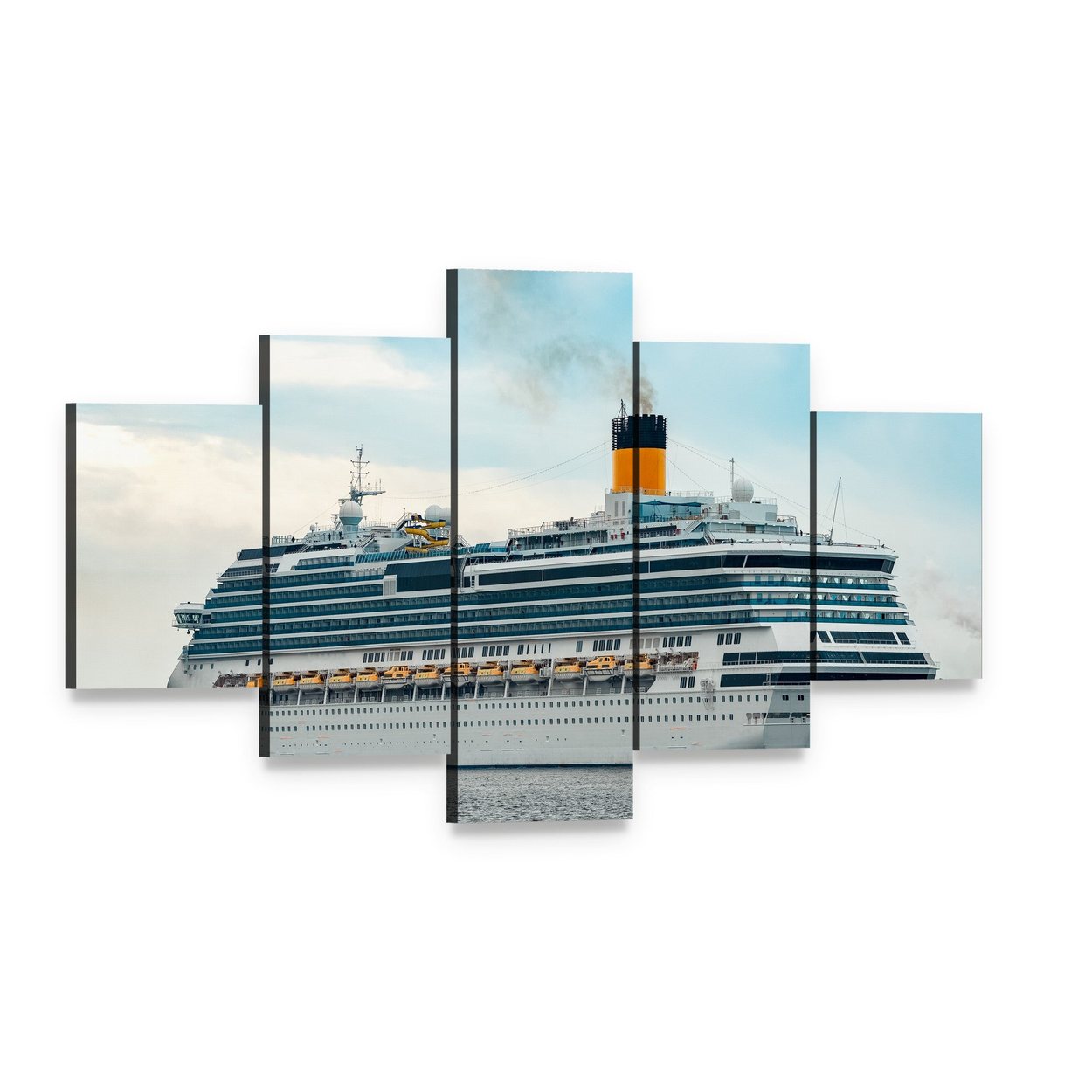 Royal Cruise Ship at Sea Canvas Wall Art, 5 panel 5 Star layout gallery wrapped canvas set, angled product view