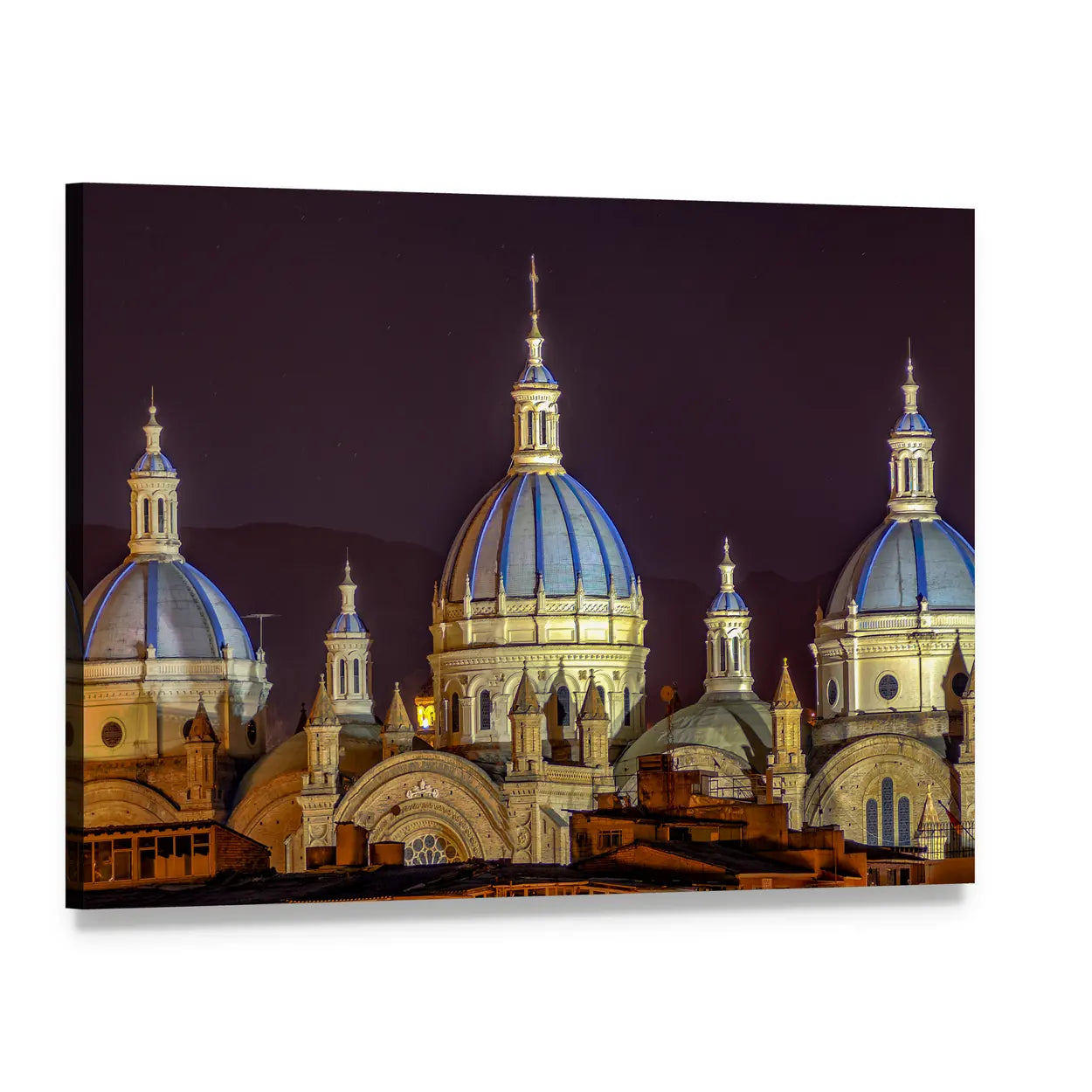 New Cathedral of Cuenca Night View Canvas Wall Art, single panel gallery wrapped canvas, angled product view