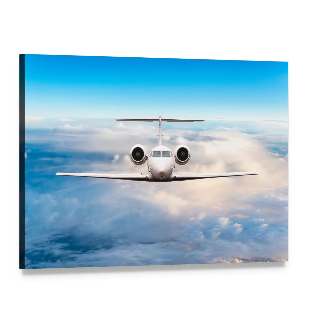 Private Jet in Flight Canvas Wall Art, single panel gallery wrapped canvas, angled product view