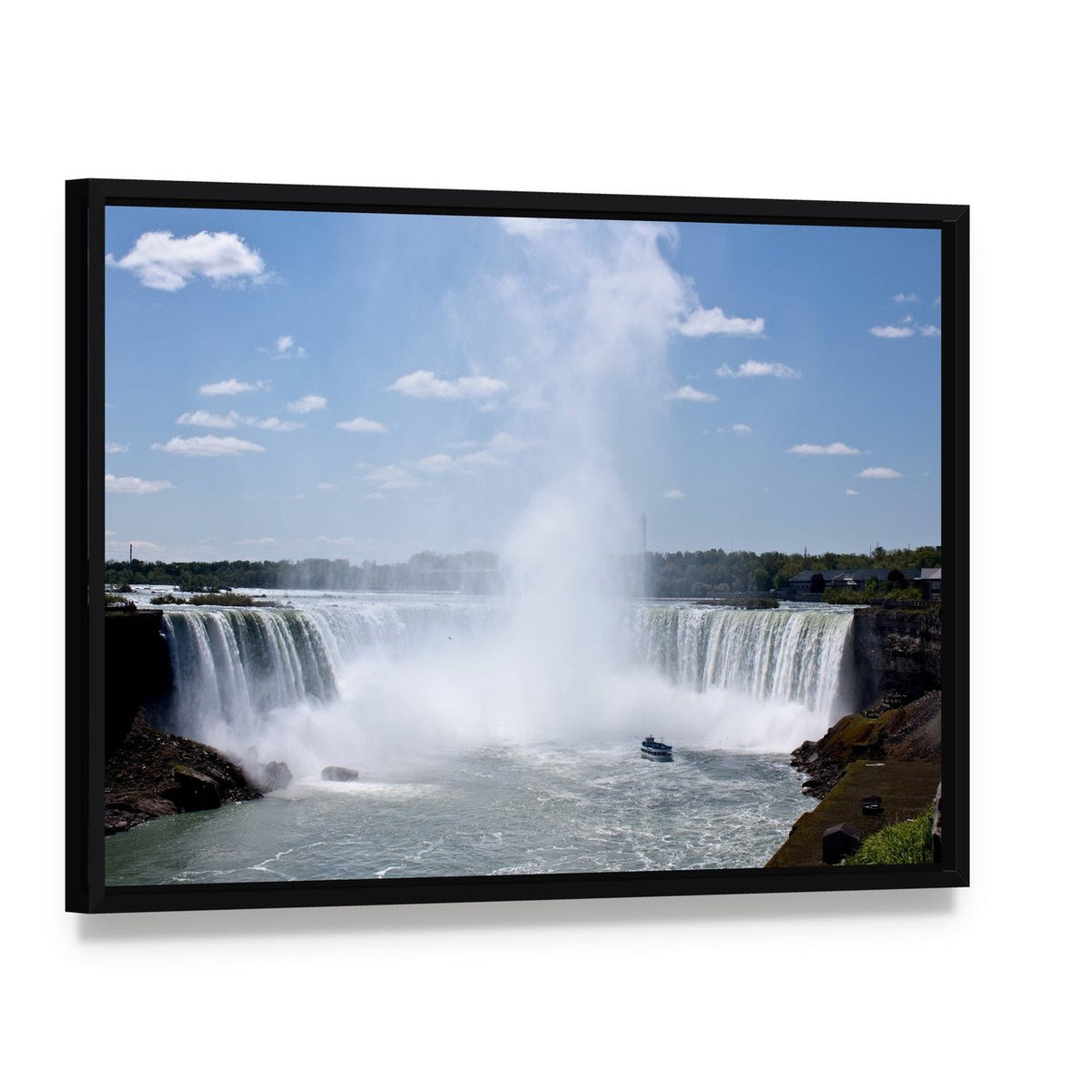 Horseshoe Falls Print Canvas Wall Art, framed canvas in a black floater frame, angled product view