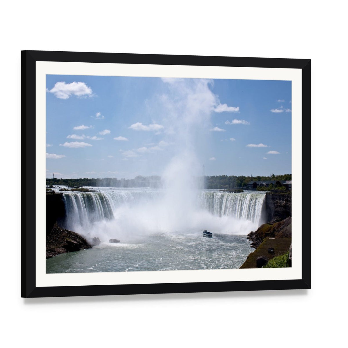 Horseshoe Falls Print Canvas Wall Art, framed print with white mat and black frame, angled product view