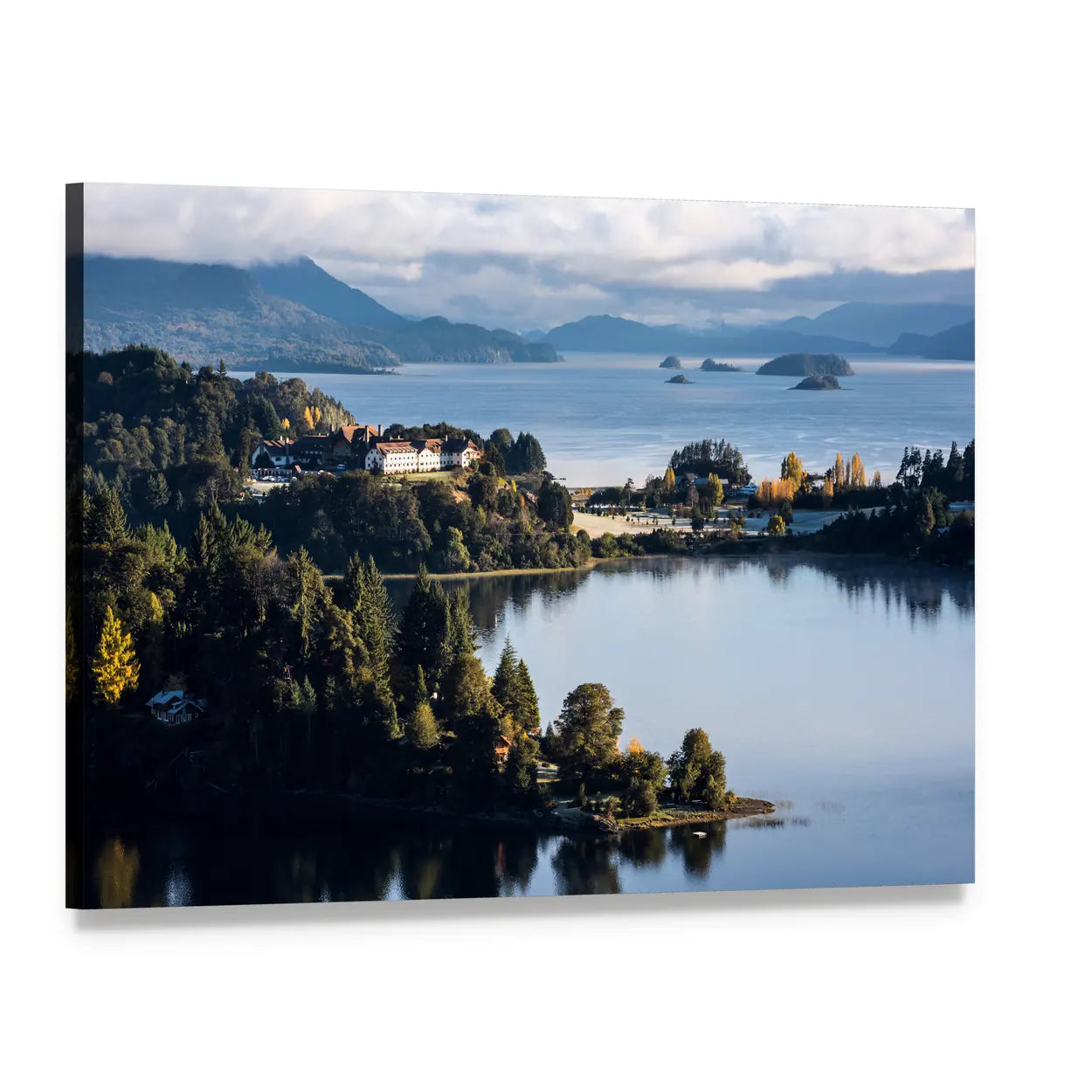 Nahuel Huapi Lake Reflections Canvas Wall Art, single panel gallery wrapped canvas, angled product view