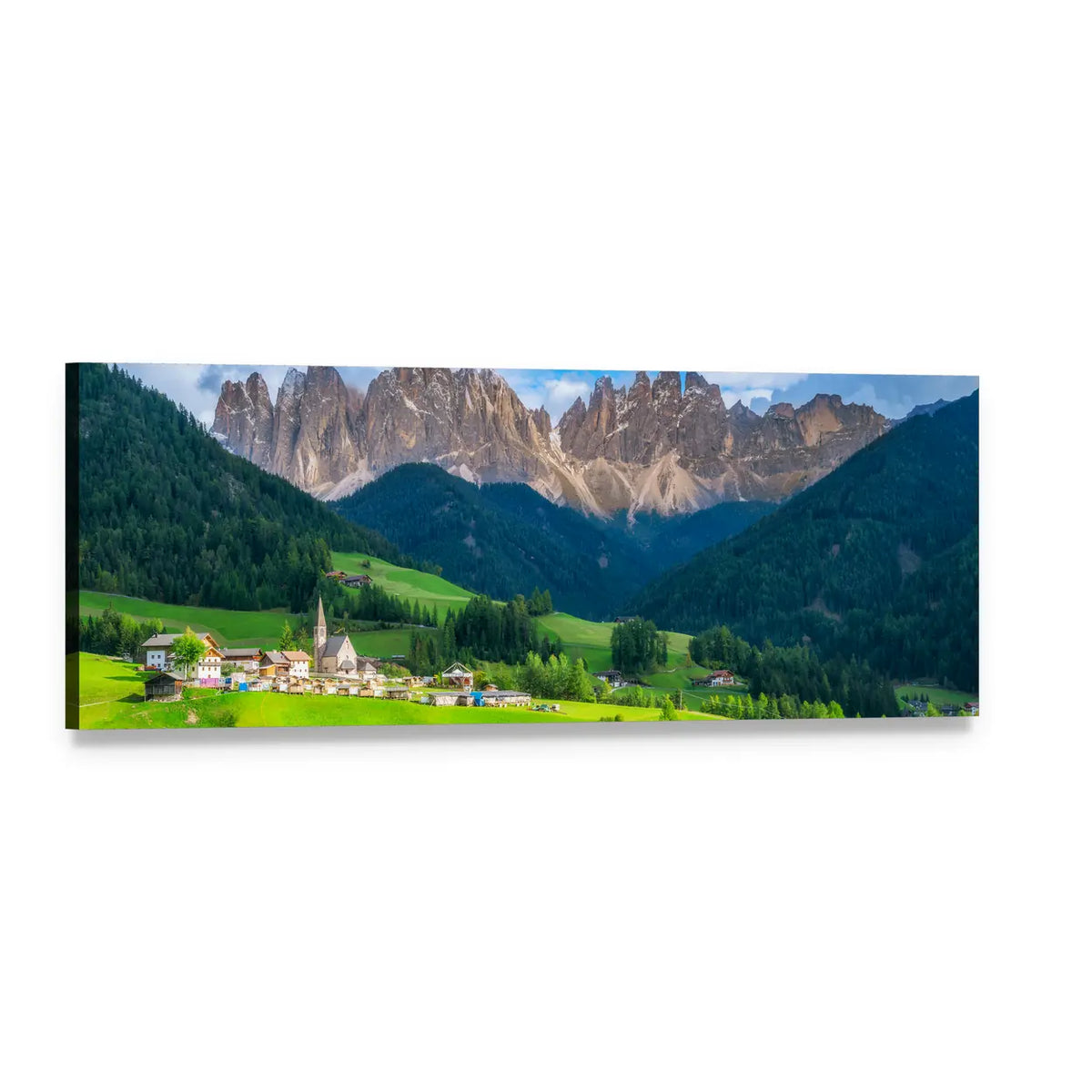 Dolomites Northern Italy Landscape Panoramic Canvas Wall Art, single panel gallery wrapped canvas, angled product view