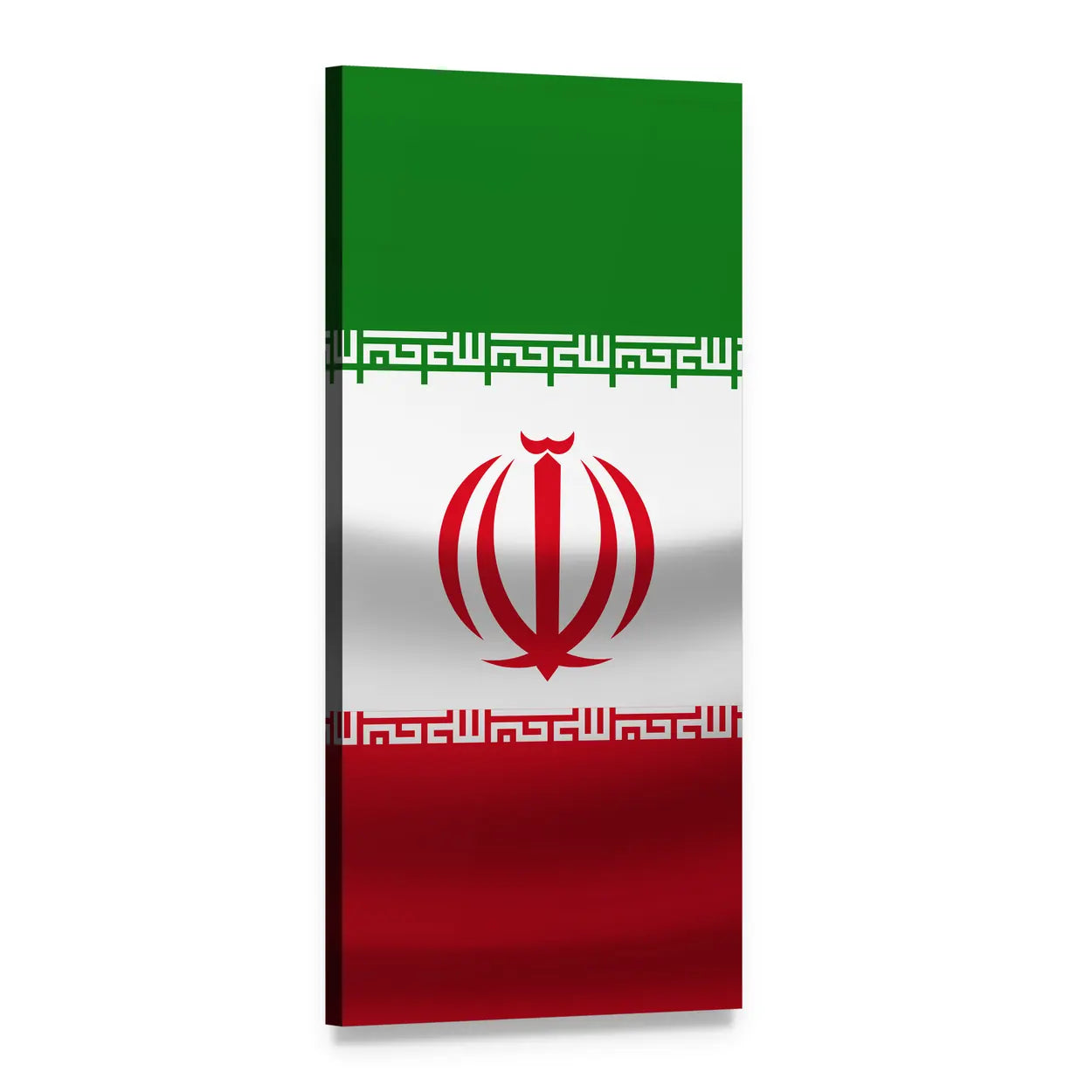 Iranian Flag with Central Emblem and Kufic Script Vertical Canvas Wall Art, 1 panel 1 Vertical layout gallery wrapped canvas set, angled product view