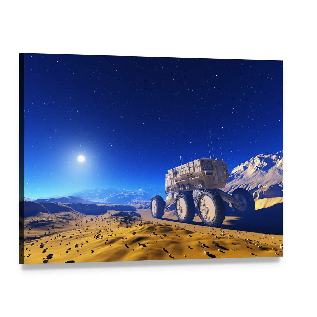 Planetary Rover Crossing Alien Dunes Canvas Wall Art, single panel gallery wrapped canvas, angled product view