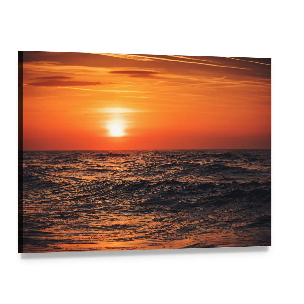 Sunrise Over Ocean Canvas Wall Art, single panel gallery wrapped canvas, angled product view