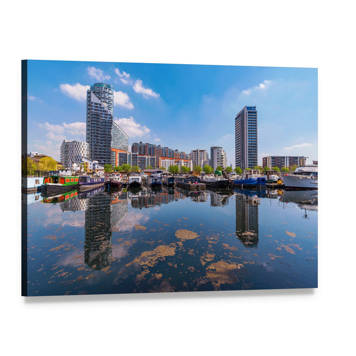 Blackwall Basin Riverside Canvas Wall Art, single panel gallery wrapped canvas, angled product view