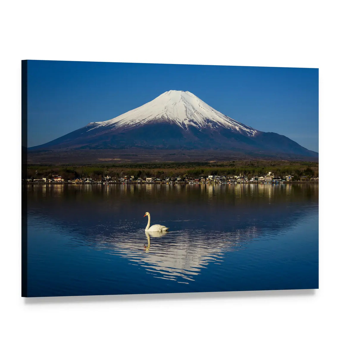 Yamanaka Lake and Mount Fuji Canvas Wall Art, single panel gallery wrapped canvas, angled product view