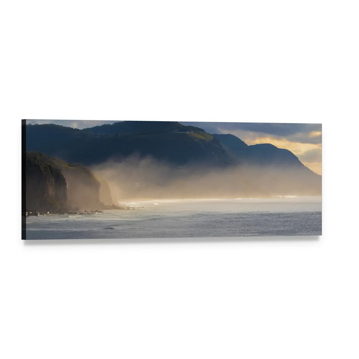 Coast of Coal Cliff Panoramic Canvas Wall Art, single panel gallery wrapped canvas, angled product view