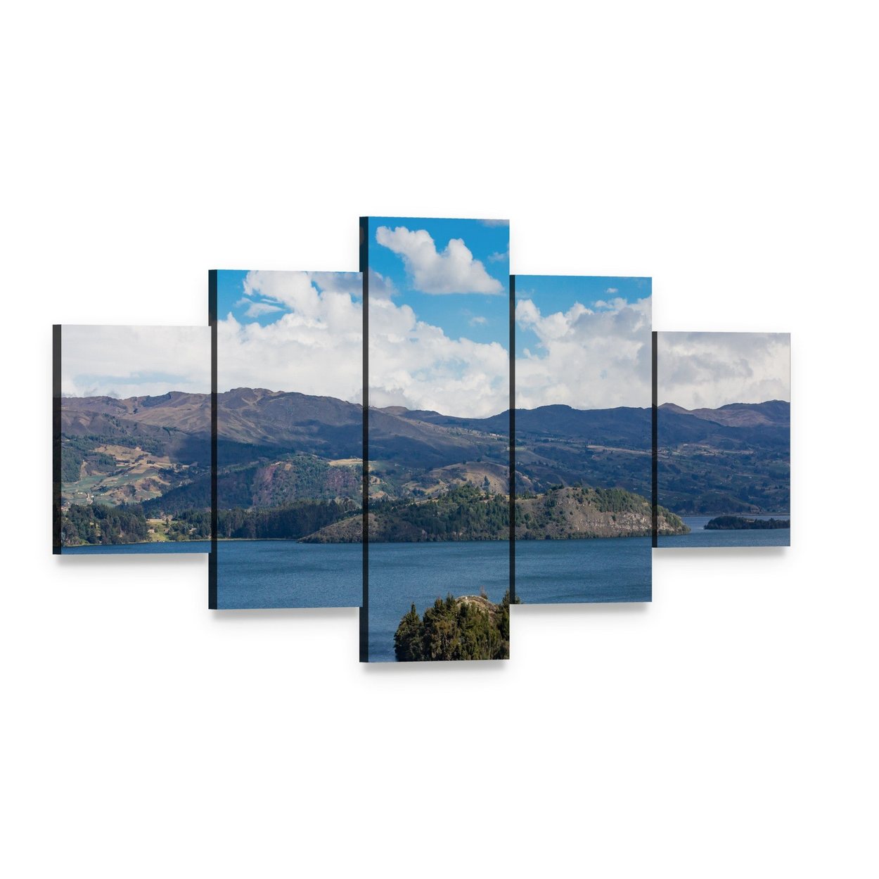 Tota Lake in Boyaca Canvas Wall Art, 5 panel 5 Star layout gallery wrapped canvas set, angled product view