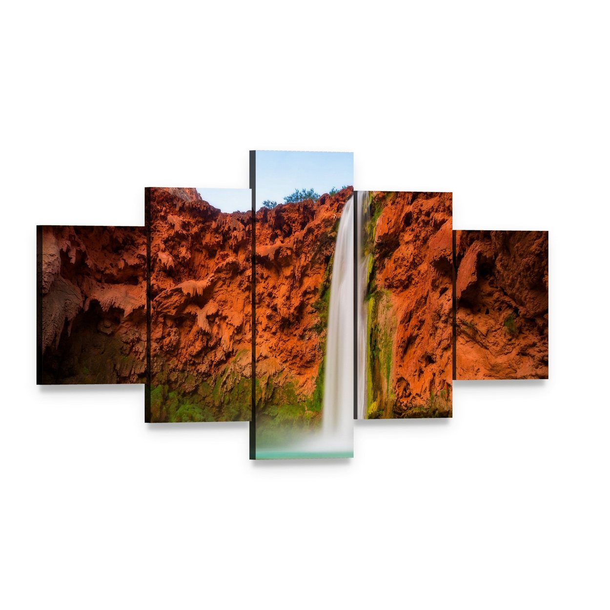 Turquoise Waters of Mooney Falls Canvas Wall Art, 5 panel 5 Star layout gallery wrapped canvas set, angled product view