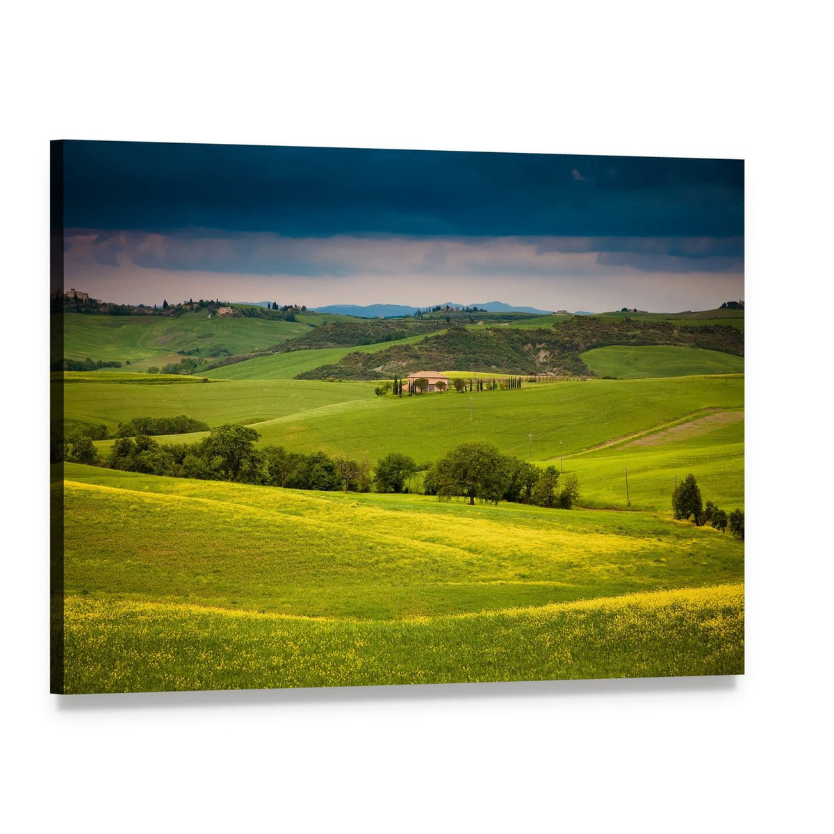 Tuscany Summer Hills with Farmhouse Canvas Wall Art, single panel gallery wrapped canvas, angled product view