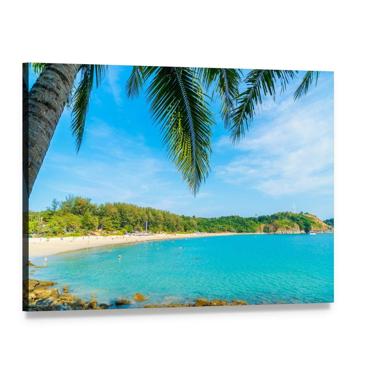 Palm Tree Paradise Island Canvas Wall Art, single panel gallery wrapped canvas, angled product view