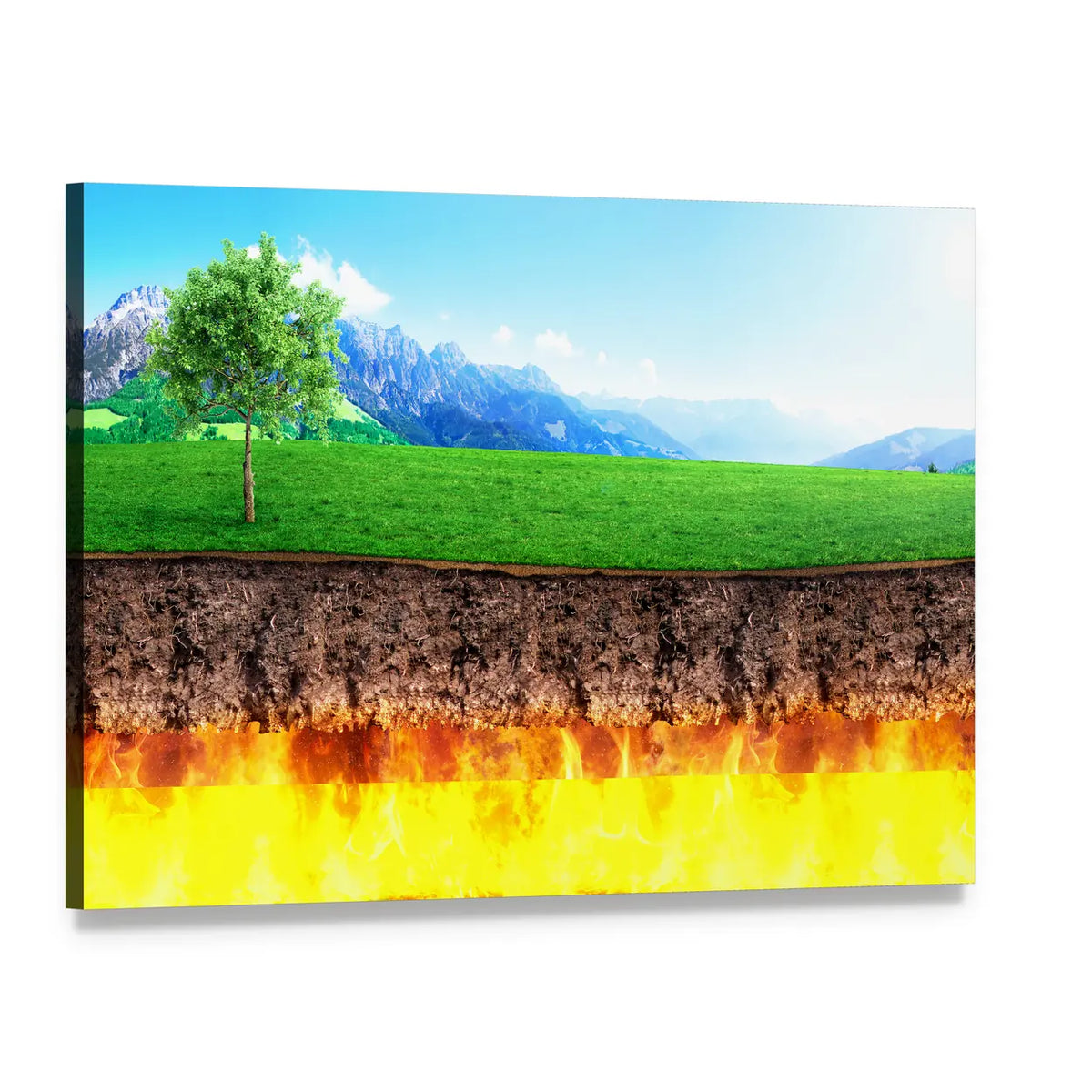 Hell and Paradise Cross-section Landscape Canvas Wall Art, single panel gallery wrapped canvas, angled product view