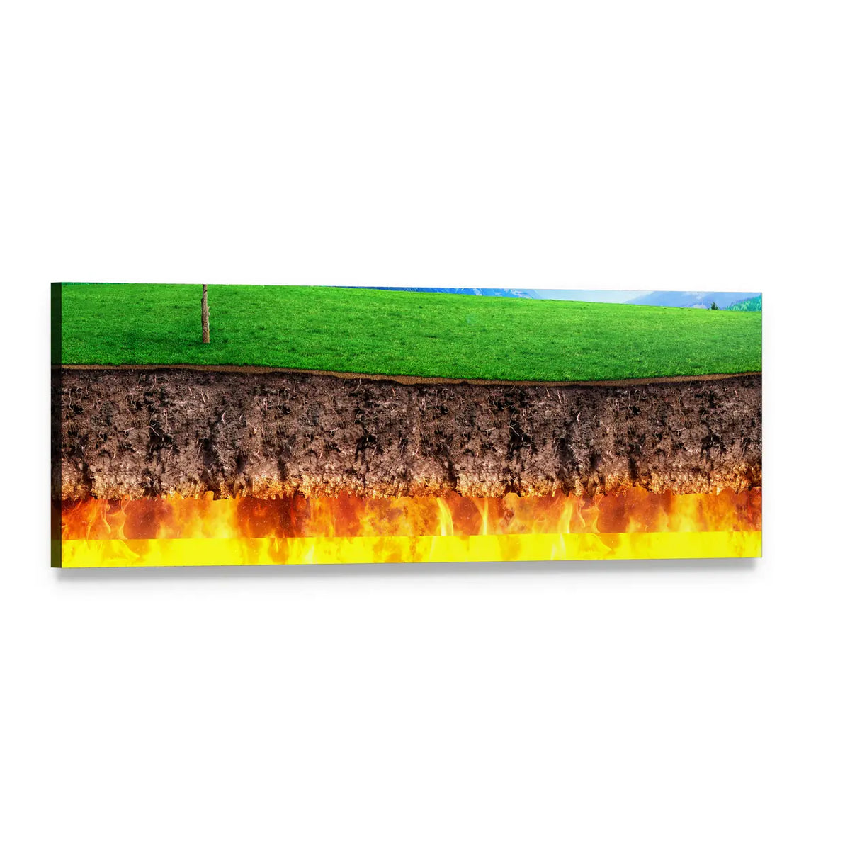 Hell & Paradise Earth Cross Section Panoramic Canvas Wall Art, single panel gallery wrapped canvas, angled product view