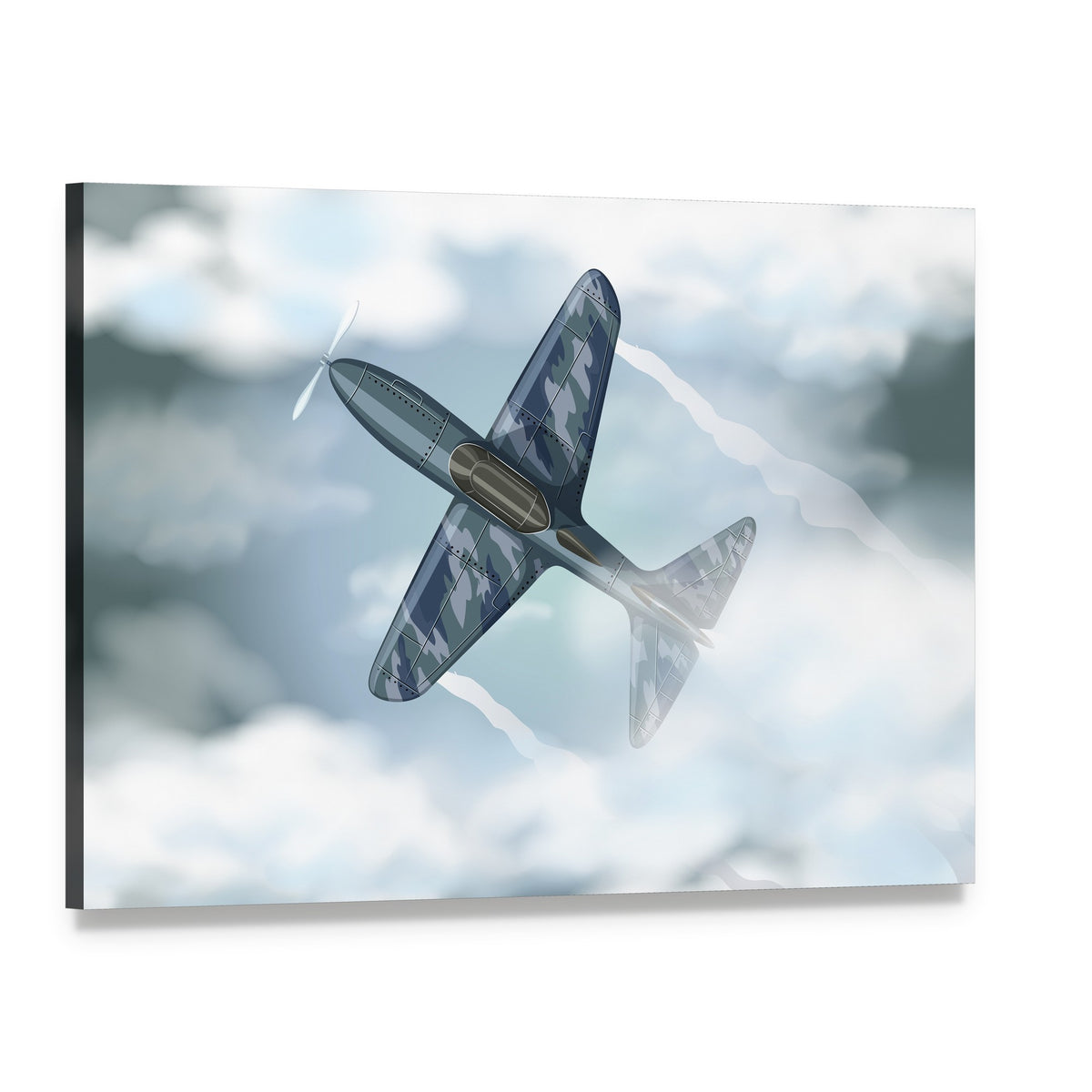 Vintage Military Jet in Flight Canvas Wall Art, single panel gallery wrapped canvas, angled product view