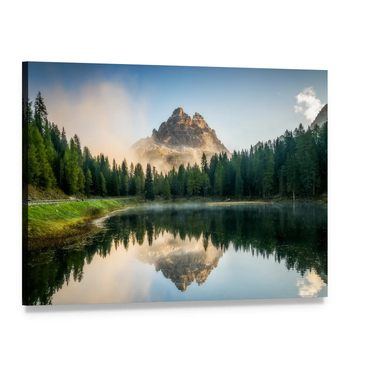 Antorno Lake and the Dolomites Canvas Wall Art, single panel gallery wrapped canvas, angled product view